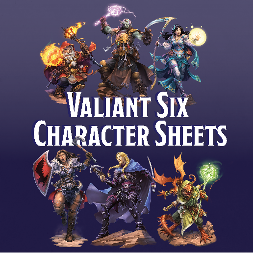 Valiant Six Character Sheets